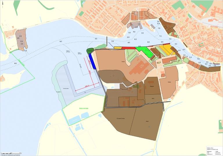 Kort med visualisering af hvorledes den nye Nakskov Vesthavn vil tage sig ud
